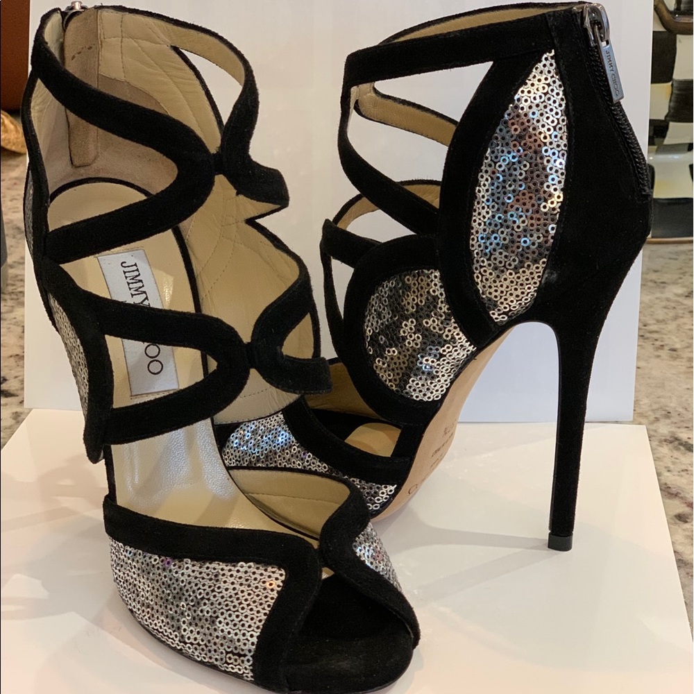 Jimmy choo temptress black suede shoes bling!